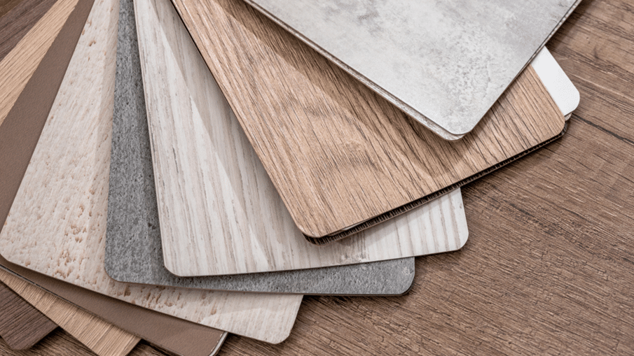 Fanned out vinyl flooring swatches